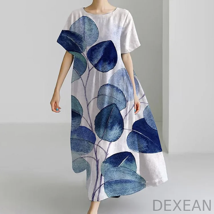 Women's Retro Botanical Floral Design Printed Casual Loose Dress