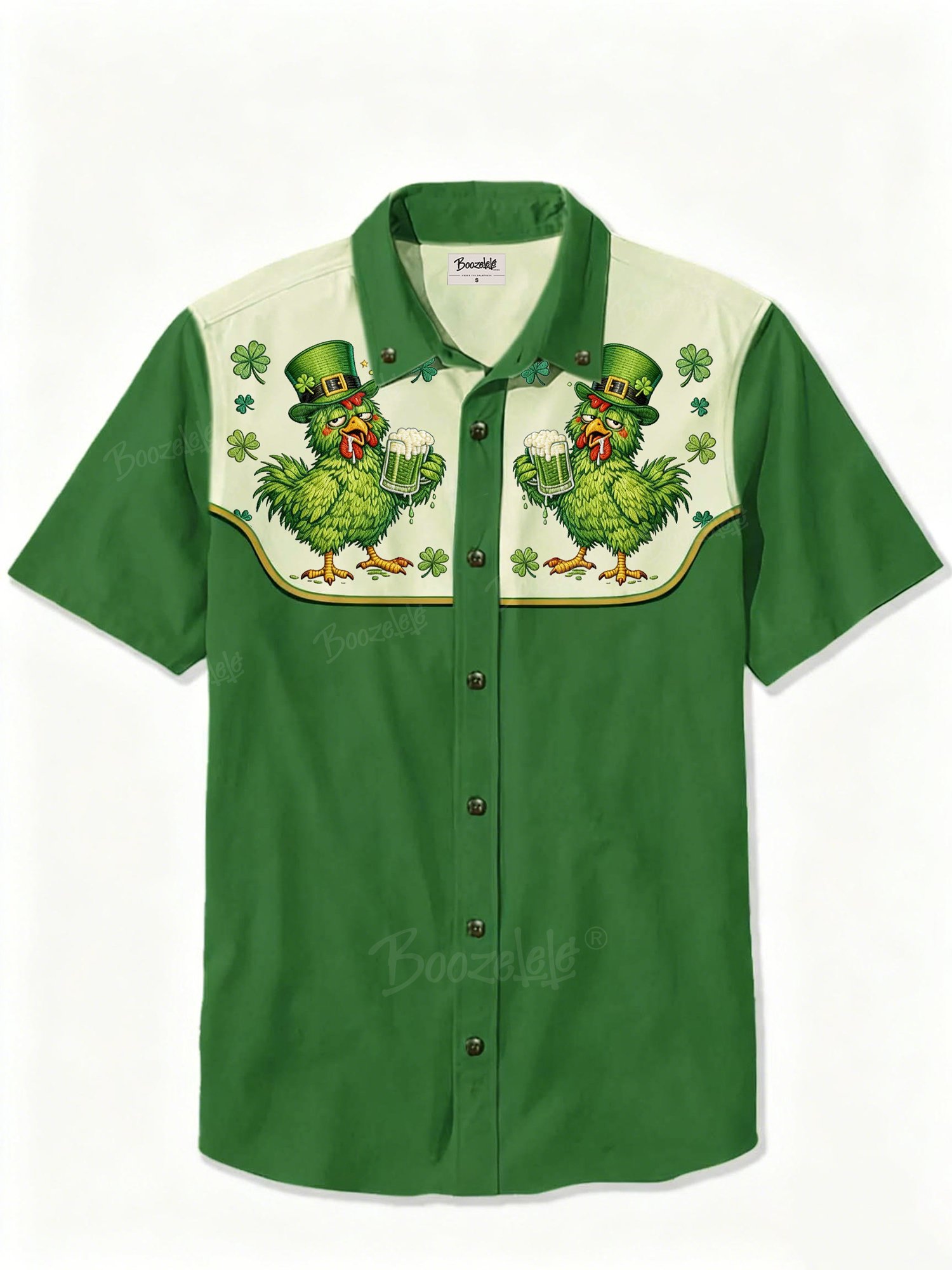 St. Patrick'S Day Irish Beer Festival Men'S Funny Chicken Pattern Shirt - 100% Cotton Shirt