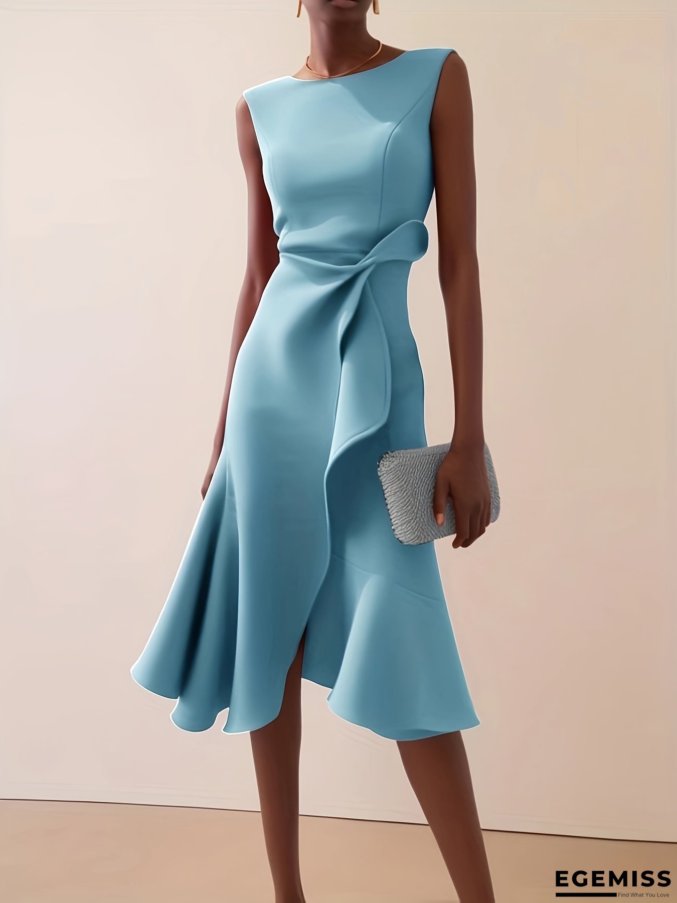 Women's Elegant Asymmetrical Ruffle Hem Dress - Sleeveless Crew Neck Party, Formal & Everyday Outfits - Machine Washable Women's Clothing - Non-Stretchy Structured Fit For Spring/Summer Events, Spring Fashion, Sophisticated Look, Tailored Design | EGEMISS