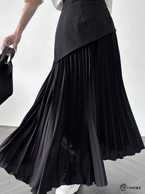 A-Line Loose Contrast Color Pleated Split-Joint Skirts Bottoms | IFYHOME