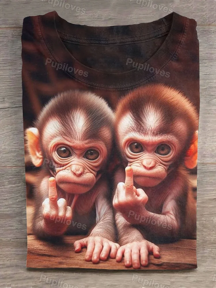 Pupiloves Pupiloves The Little Monkey Gives The Middle Finger T-shirt