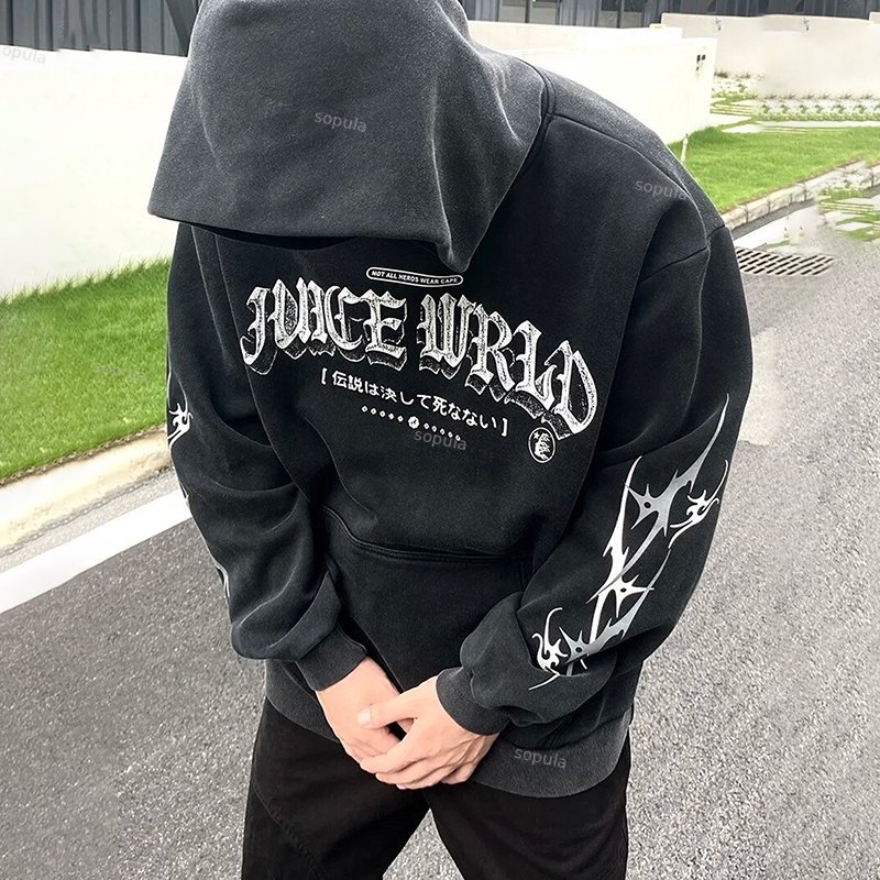 Juice Wrld Print Graphic Black Pullover Hoodie