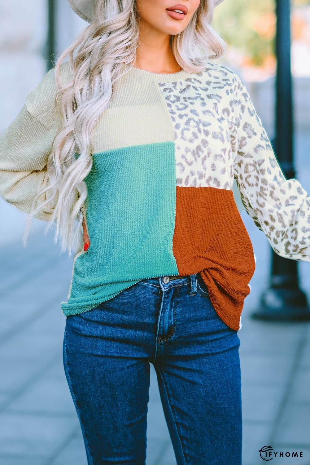 Patchwork Color Block Ribbed Long Sleeve Top | IFYHOME