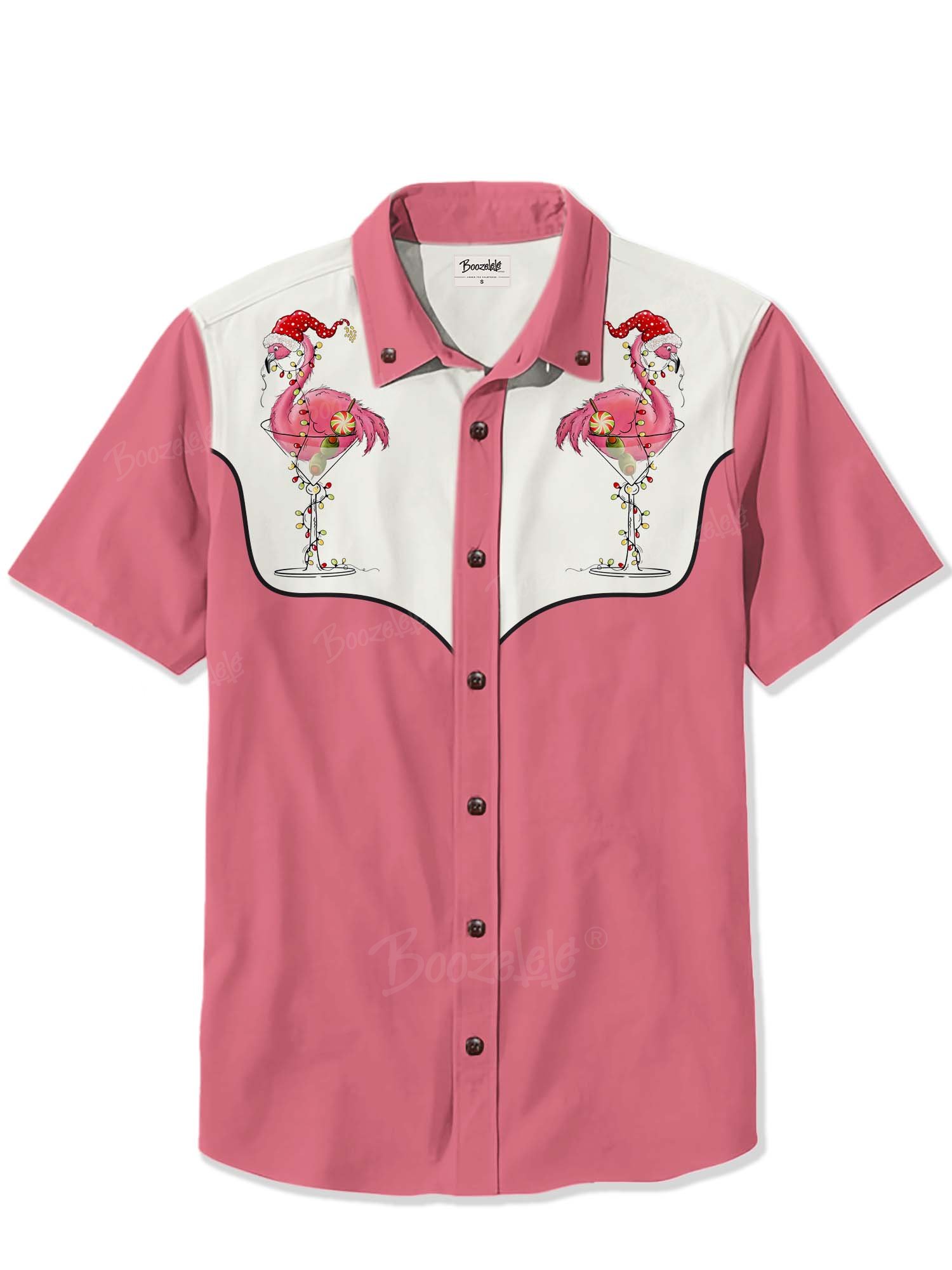 Flamingos In Christmas Cocktails - 100% Cotton Shirt