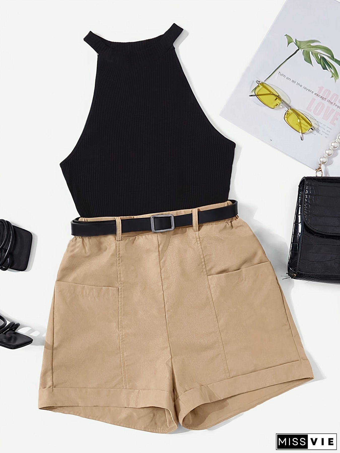 Directional Women's Fashion Casual Shorts And Vest Set