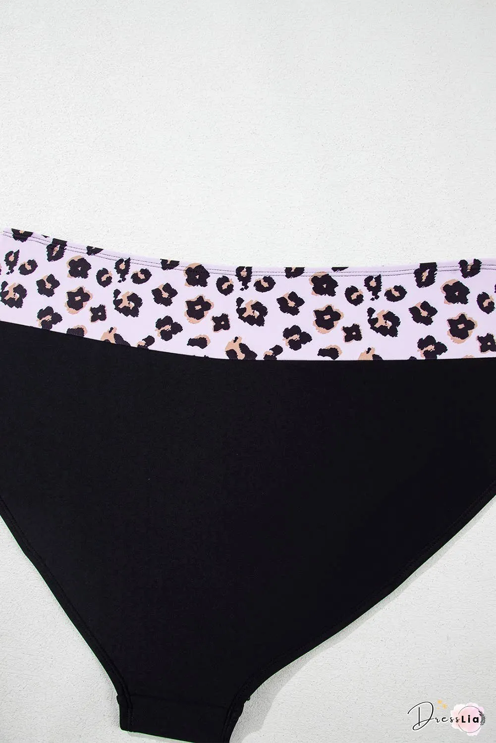 Plus Size 2pcs Leopard Patchwork High Waisted Swimsuit