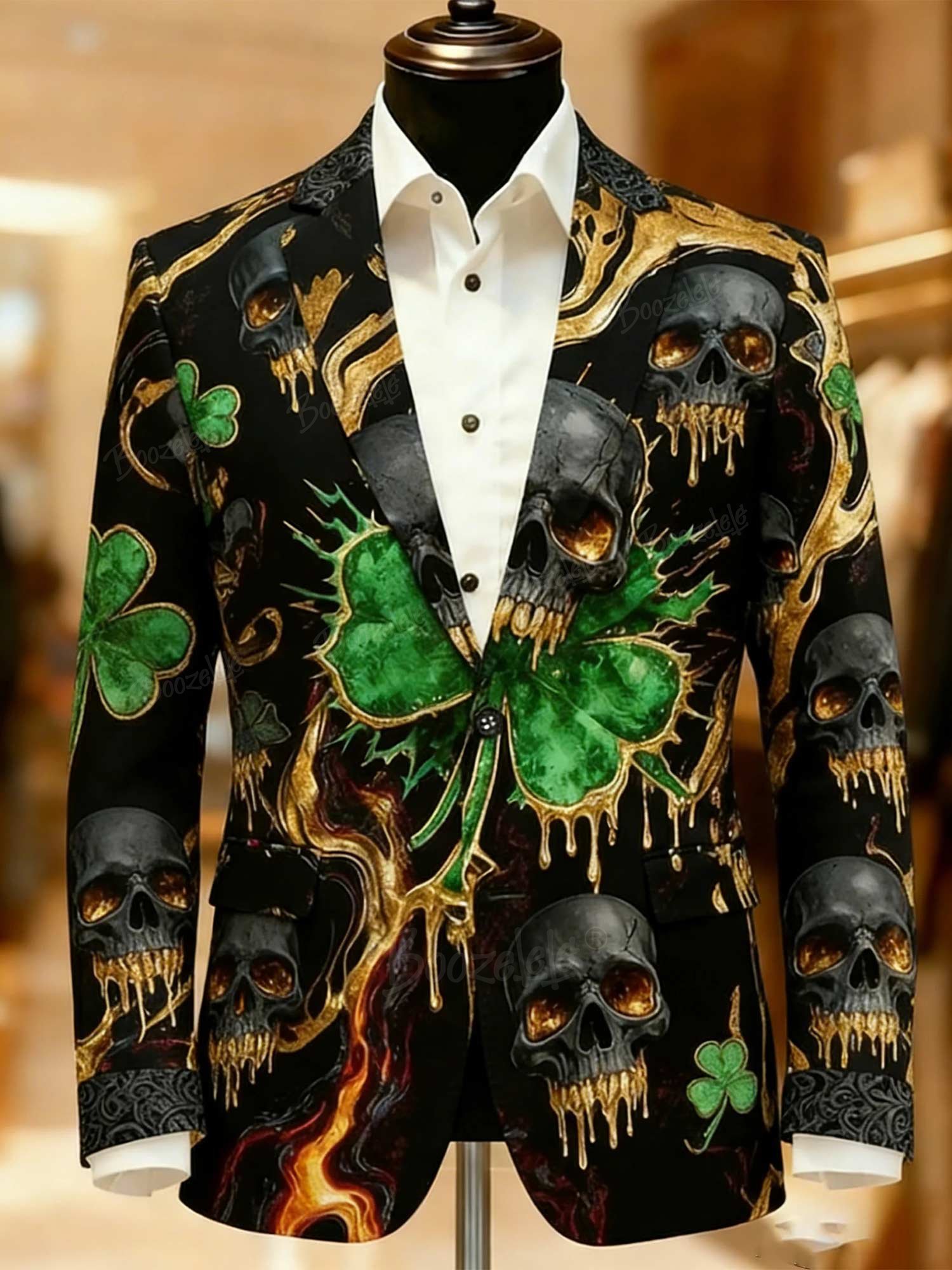 Men's  St. Patrick's DaySkull Shamrock Blazer Jacket Coat