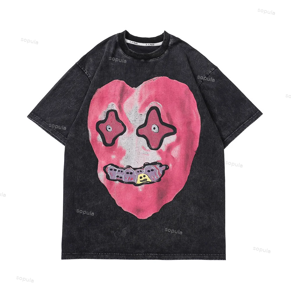 Sopula Vintage Heart Graphic Men's Streetwear Oversized T-Shirts