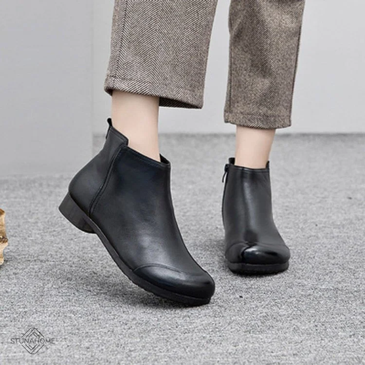 Women's Flat Short Leather Boots  Stunahome.com
