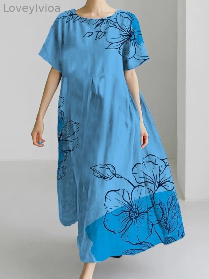 Women's Retro Botanical Floral Design Printed Casual Loose Dress