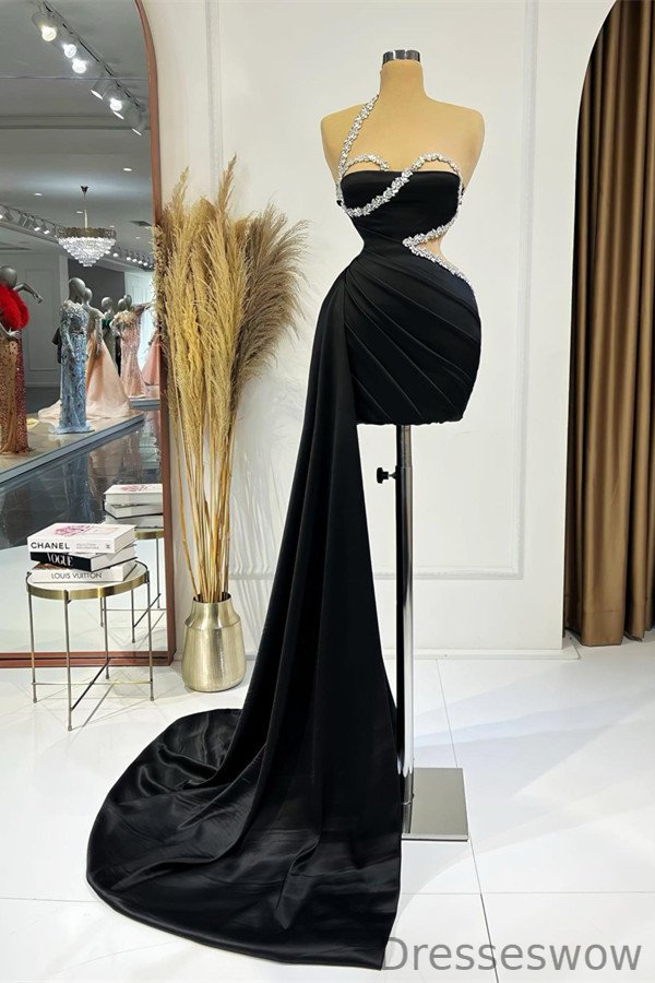 Dresseswow Black Sleeveless Short Prom Dress With Beadings Ruffles On Sale