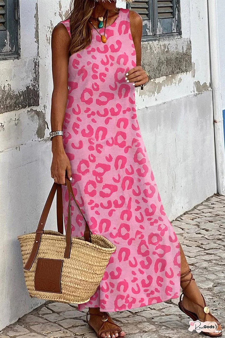 Vivid Leopard Sleeveless Maxi Dress