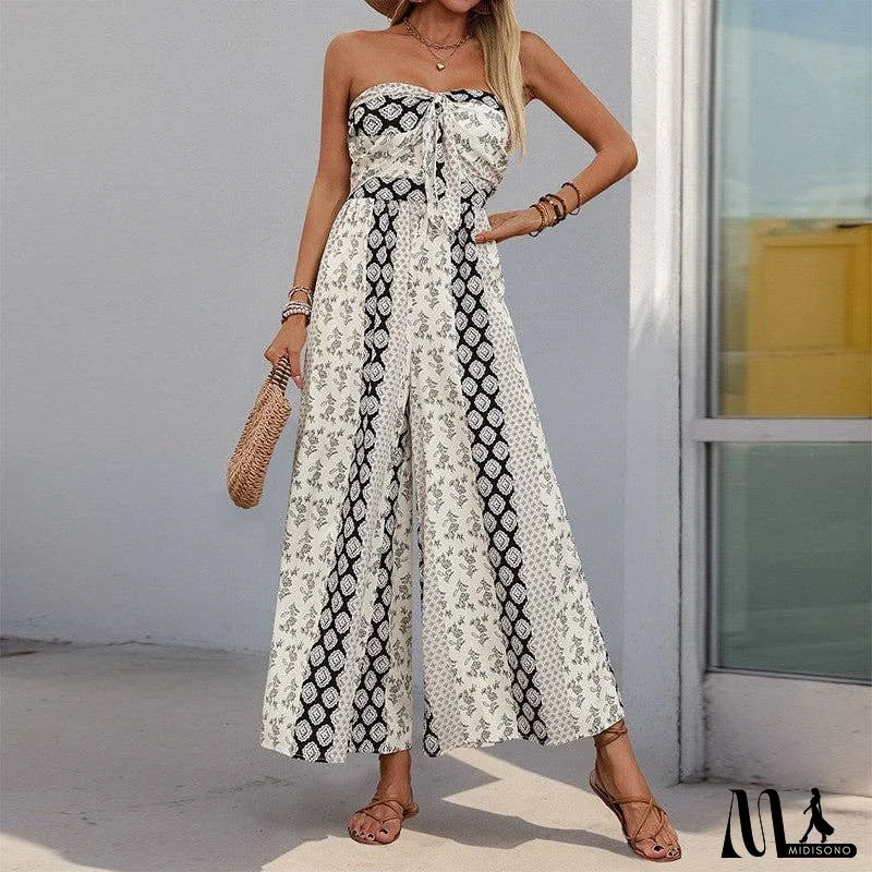Geometric Print Sleeveless Bandeau Jumpsuit