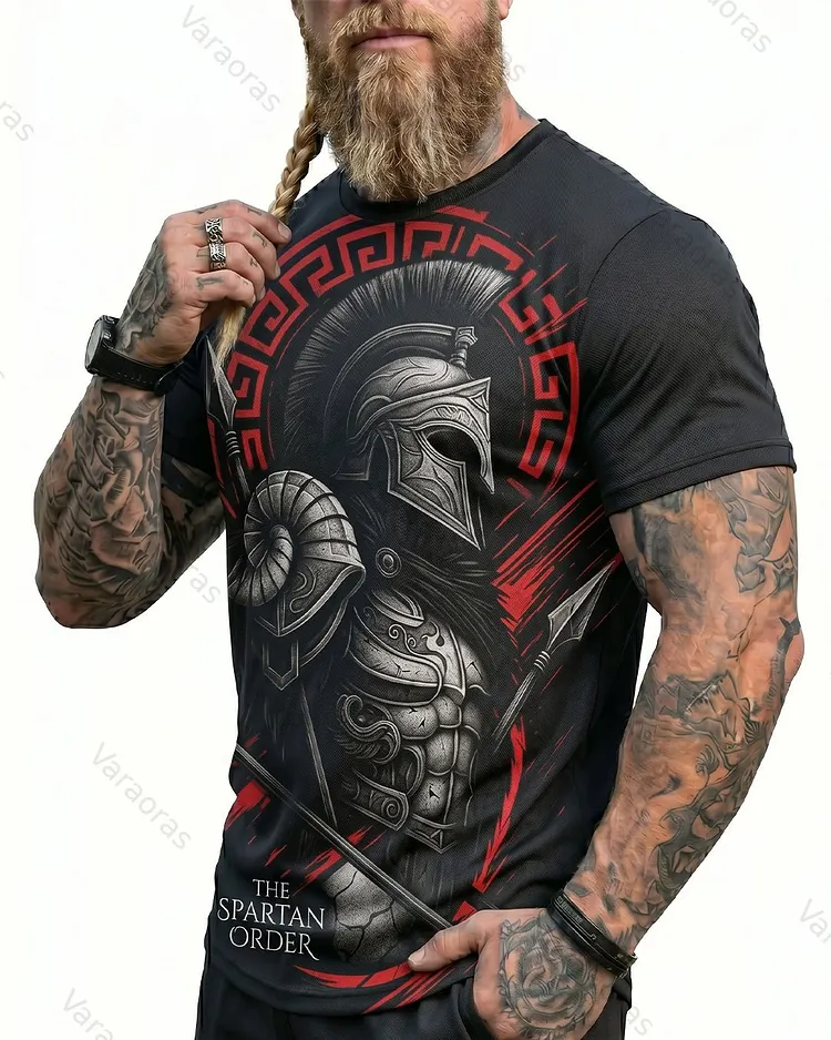 Men's Summer Viking Awe Helmet Print Short-Sleeve T-Shirt 3334