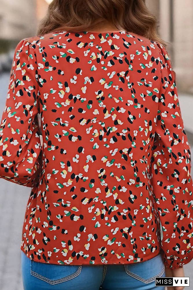 Red V Neck Printing Shirt BFZY799