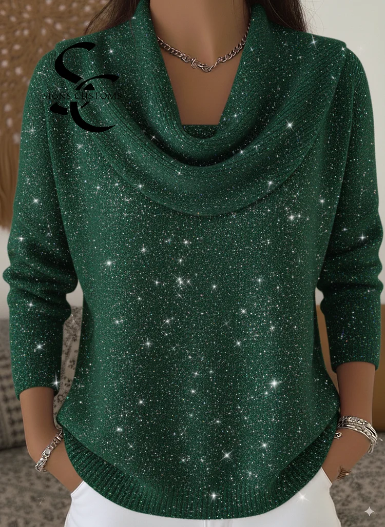 Women's Elegant Solid Color Loose Shiny Sweater