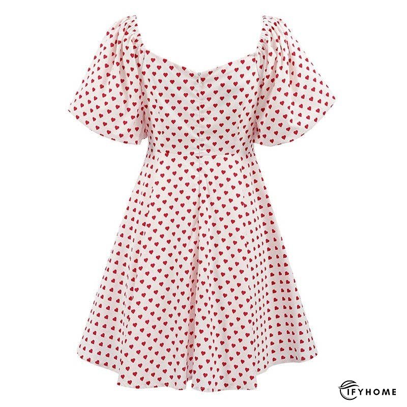 Boat Neck Puff Sleeve High Waisted A-Line Printing Mini Dress | IFYHOME