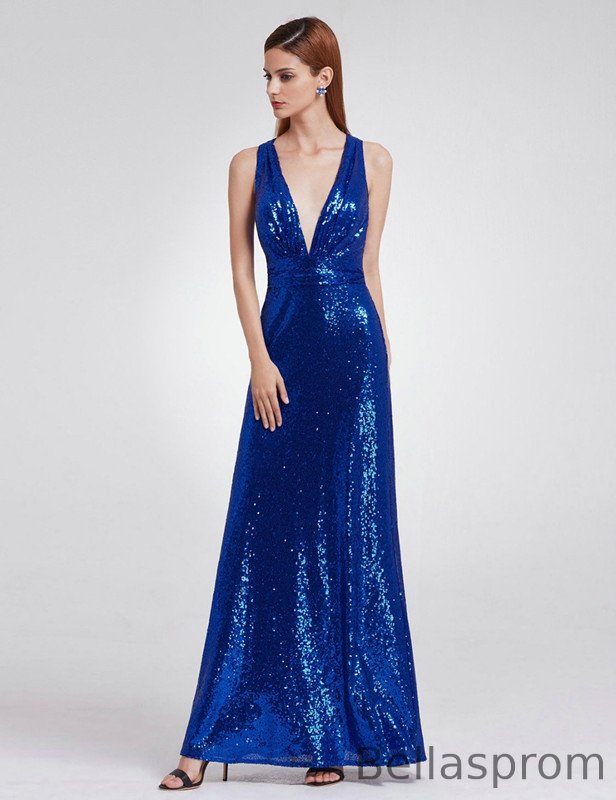 Bellasprom V-Neck Sequins Long Evening Prom Dress Online Sleeveless Bellasprom