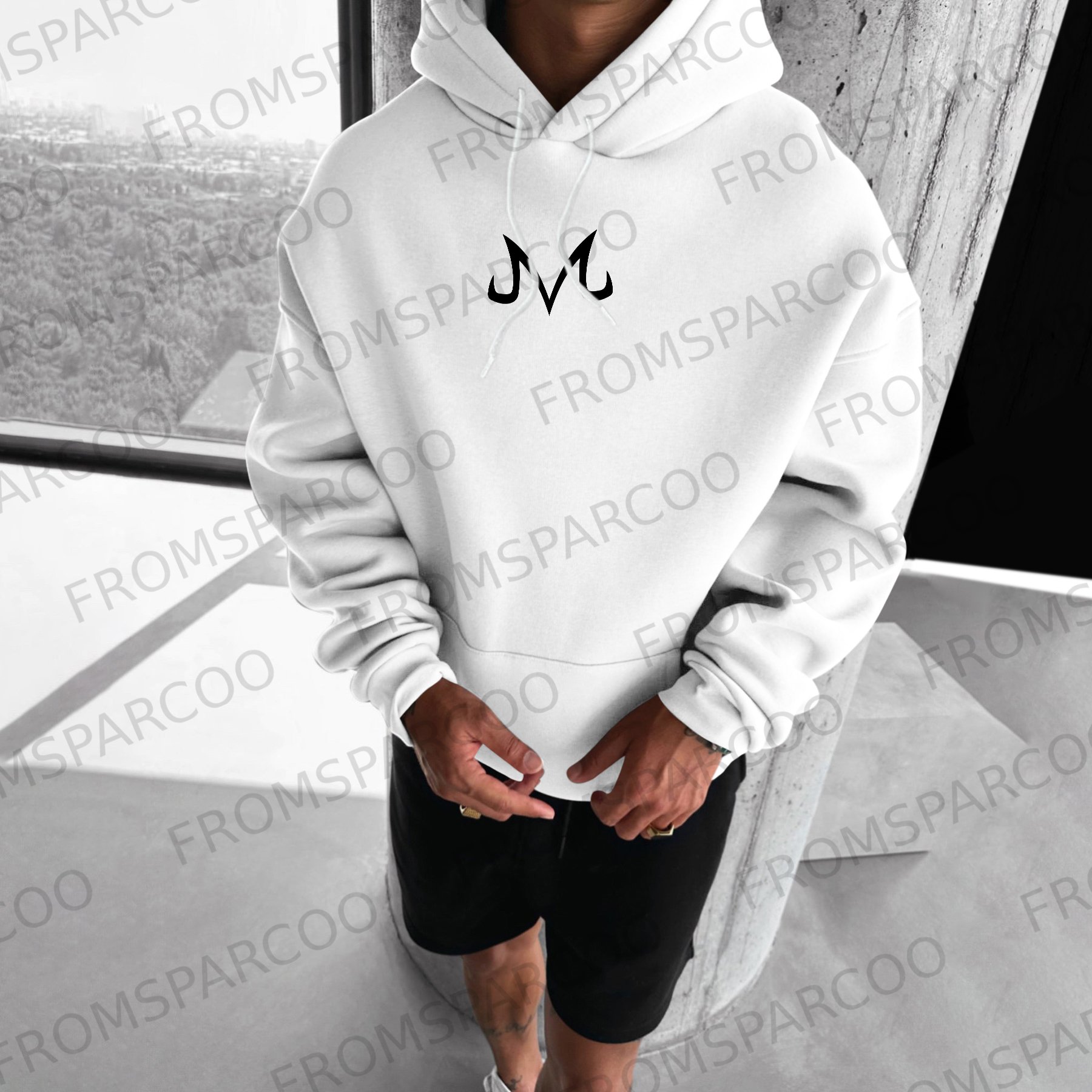 Oversized Simple Letter Anime Print Hoodie