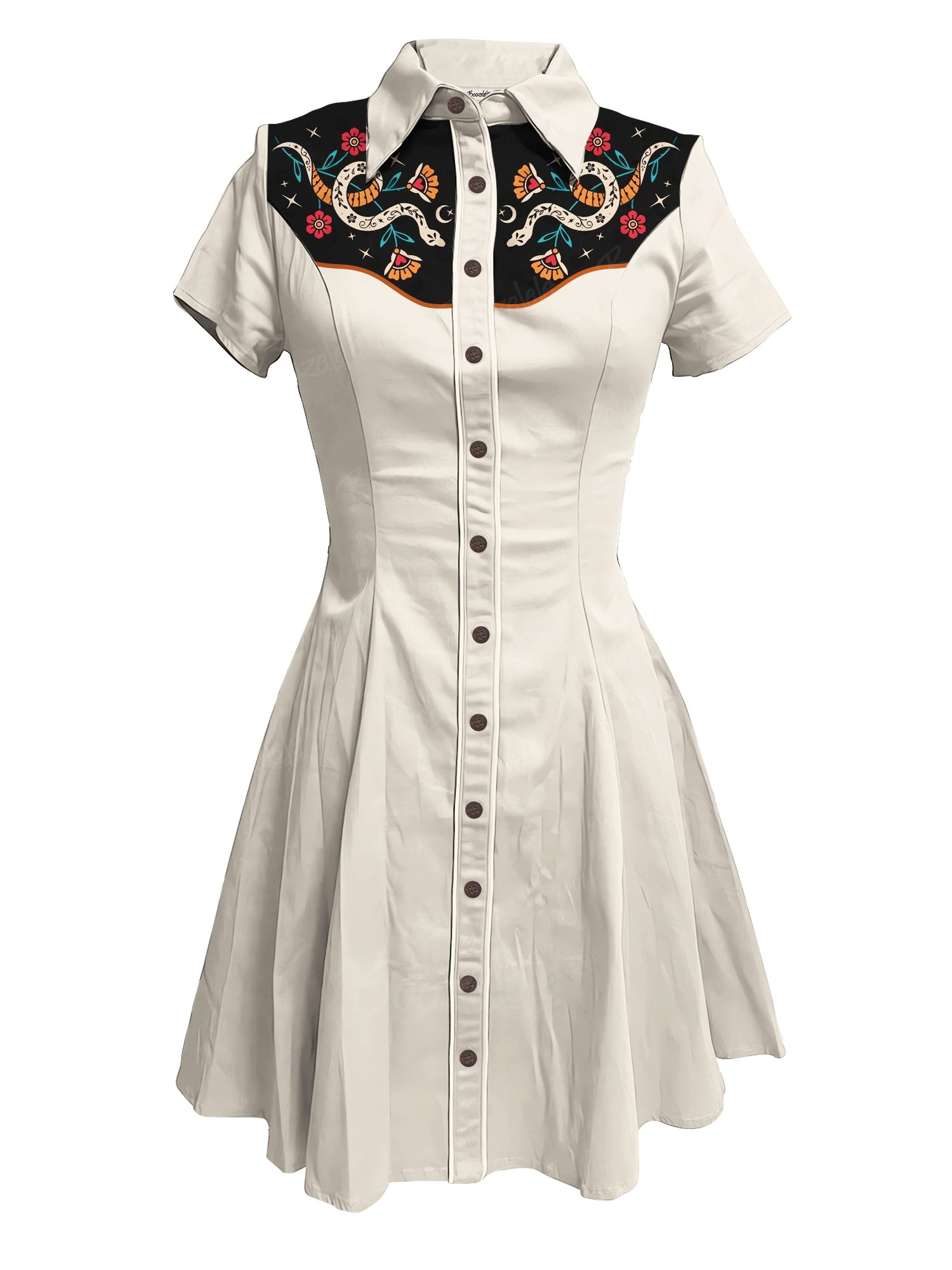 White Snake Flower - 100% Cotton Dress