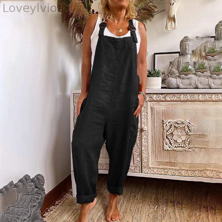 Vintage Cotton Linen Pocket Comfy Jumpsuit