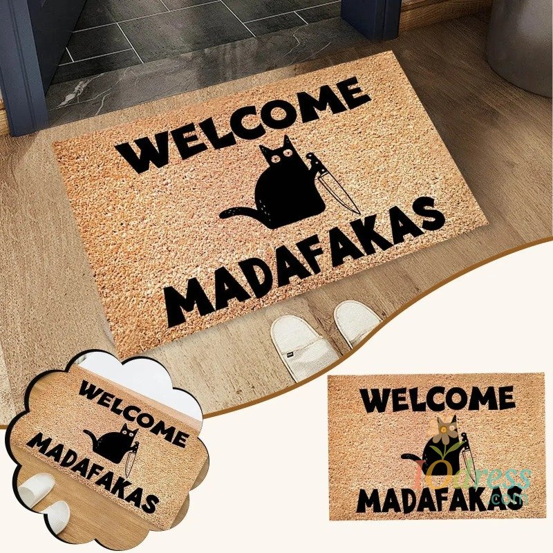 IO Dress Dark Cat Welcome Madafakas Full Print Doormat Fun Doormat Home Decor Kitchen Bathroom Decor Give People Fun Gifts Fast Shipping