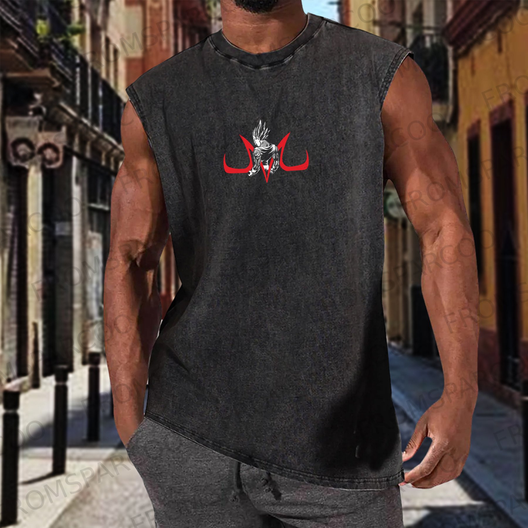 Casual Batik Anime Print Fitness Vest
