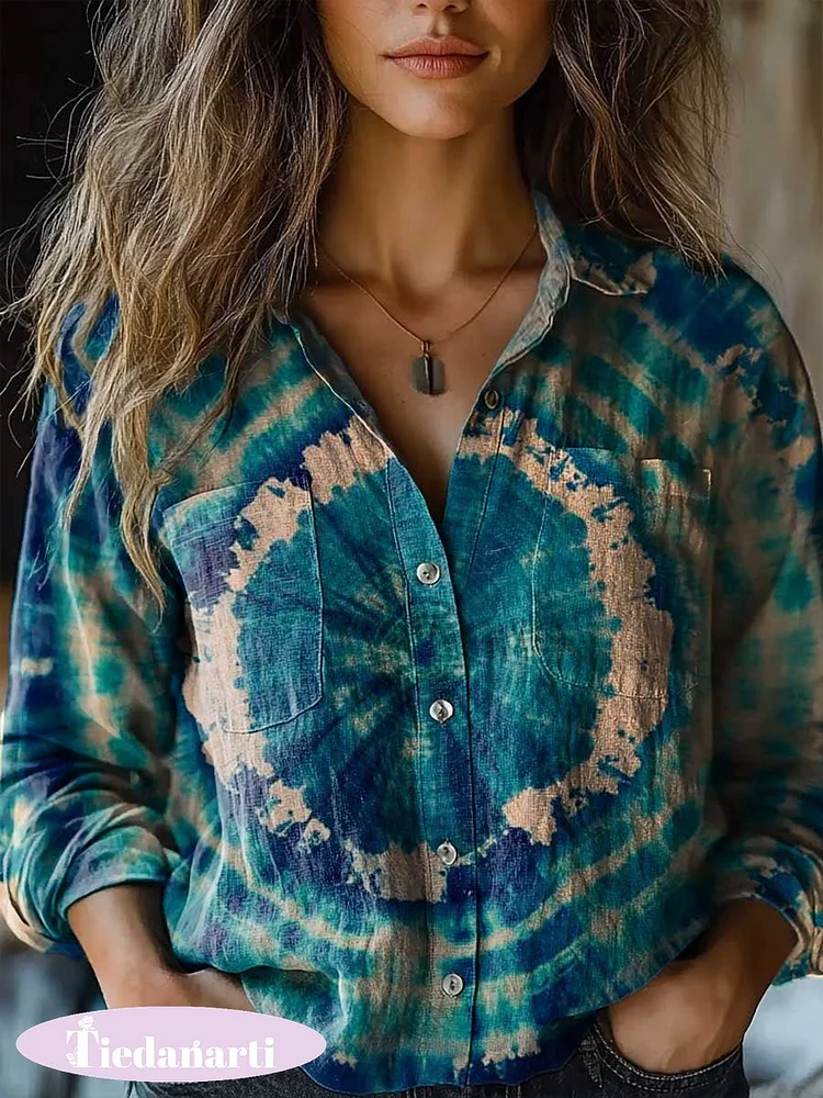 Women's Tie Dye Graphic Art Print Casual Long Sleeve Comfortable Cotton Shirt