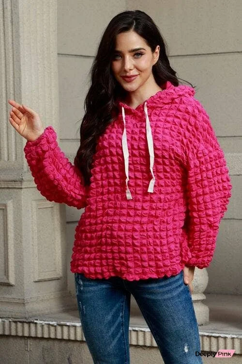 Texture Drawstring Long Sleeve Hoodie