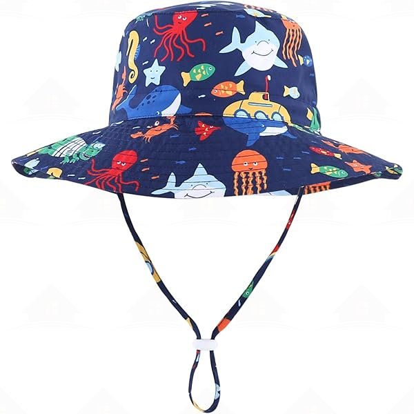 Home Prefer UPF50+ Wide Brim Sun Hat Boys Girls Sun Protection Hat Zoo Beach Swim Safari Bucket Hat for Baby Toddler Kid Ocean Navy Blue