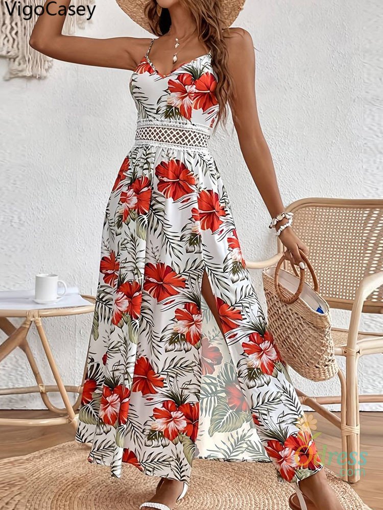IO Dress VigoCasey 2025 Summer Female Print Casual Bodycon Dress Women Sexy Sleeveless Strap Long Dress Lace Patchwork Tight Club Dresses IO Dress