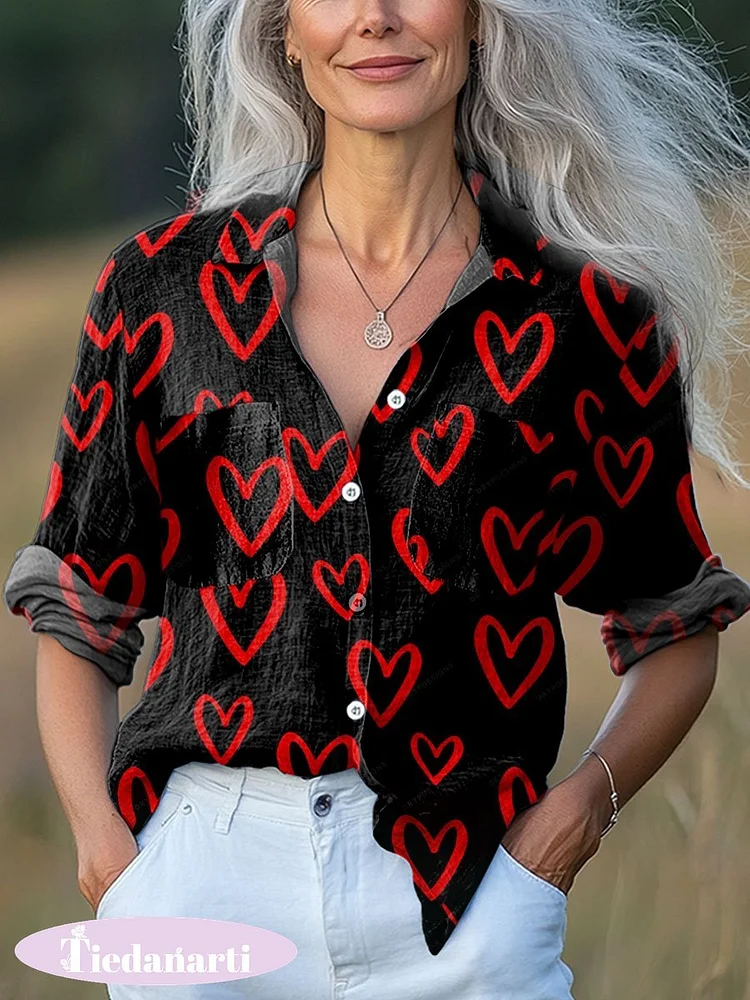 Women's  Valentine's Day Art Print Casual Long Sleeve Comfortable Cotton Shirt