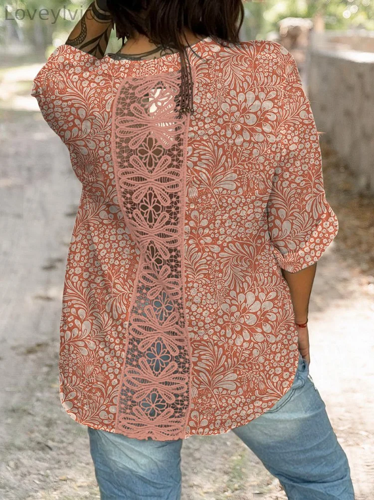 Women's Mixed Spring Floral Seamless Repeat Pattern Printed Casual Cotton And Linen Shirt