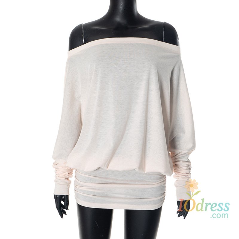 IO Dress Women's Long Sleeve Boat Neck Off Shoulder Blouse Dress