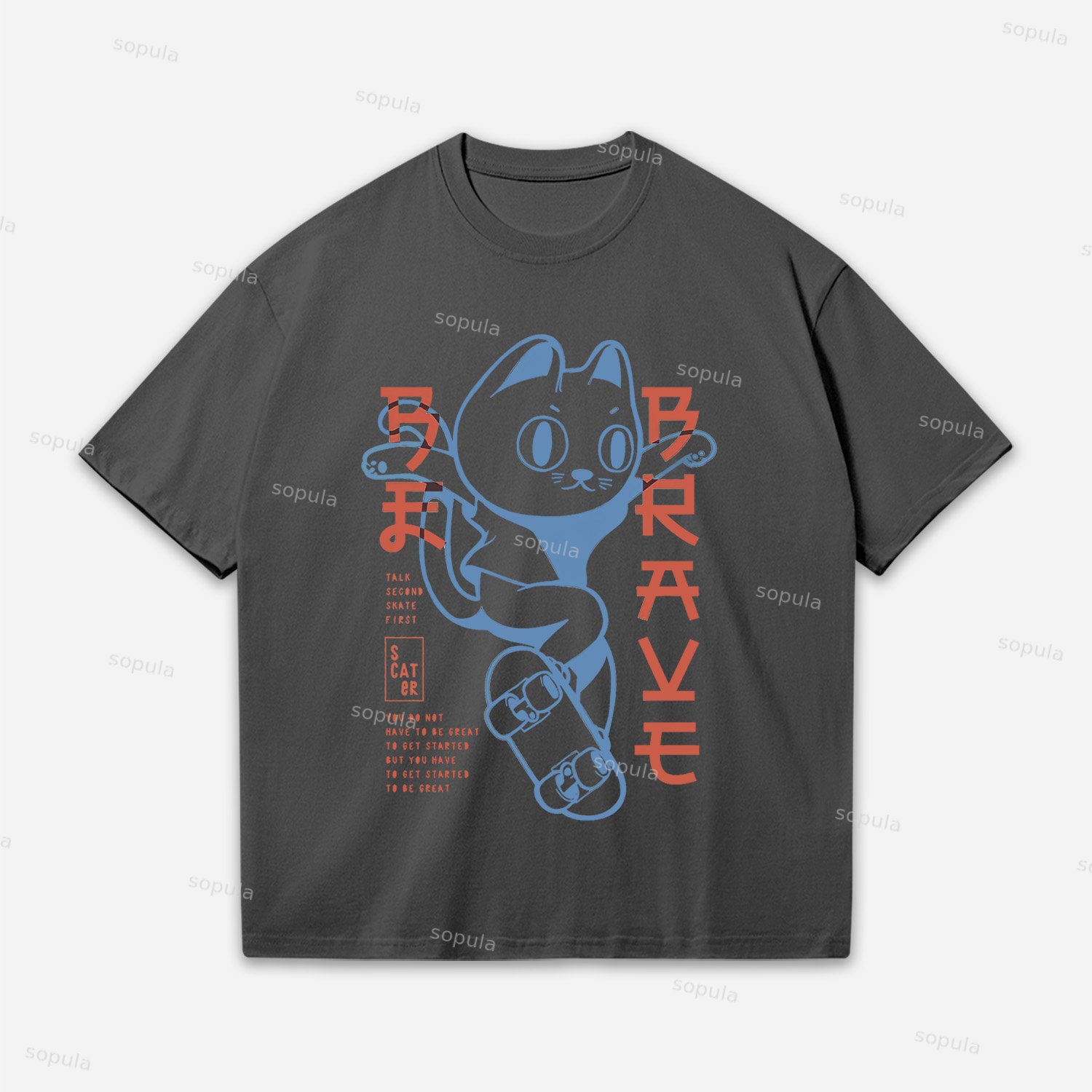Vintage Japanese Cat Art Graphic Oversized Cotton T-shirt