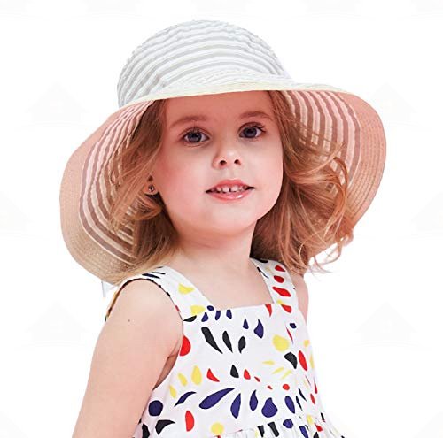 Home Prefer Kids Floppy Beach Sun Hat with Bowknot Girls Foldable Wide Brim Hat
