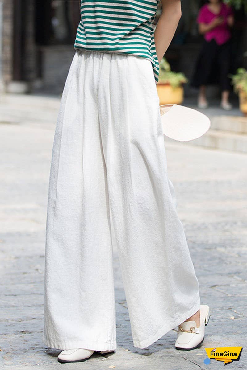 Linen And Cotton Sand-Washed Wide-Leg Pants