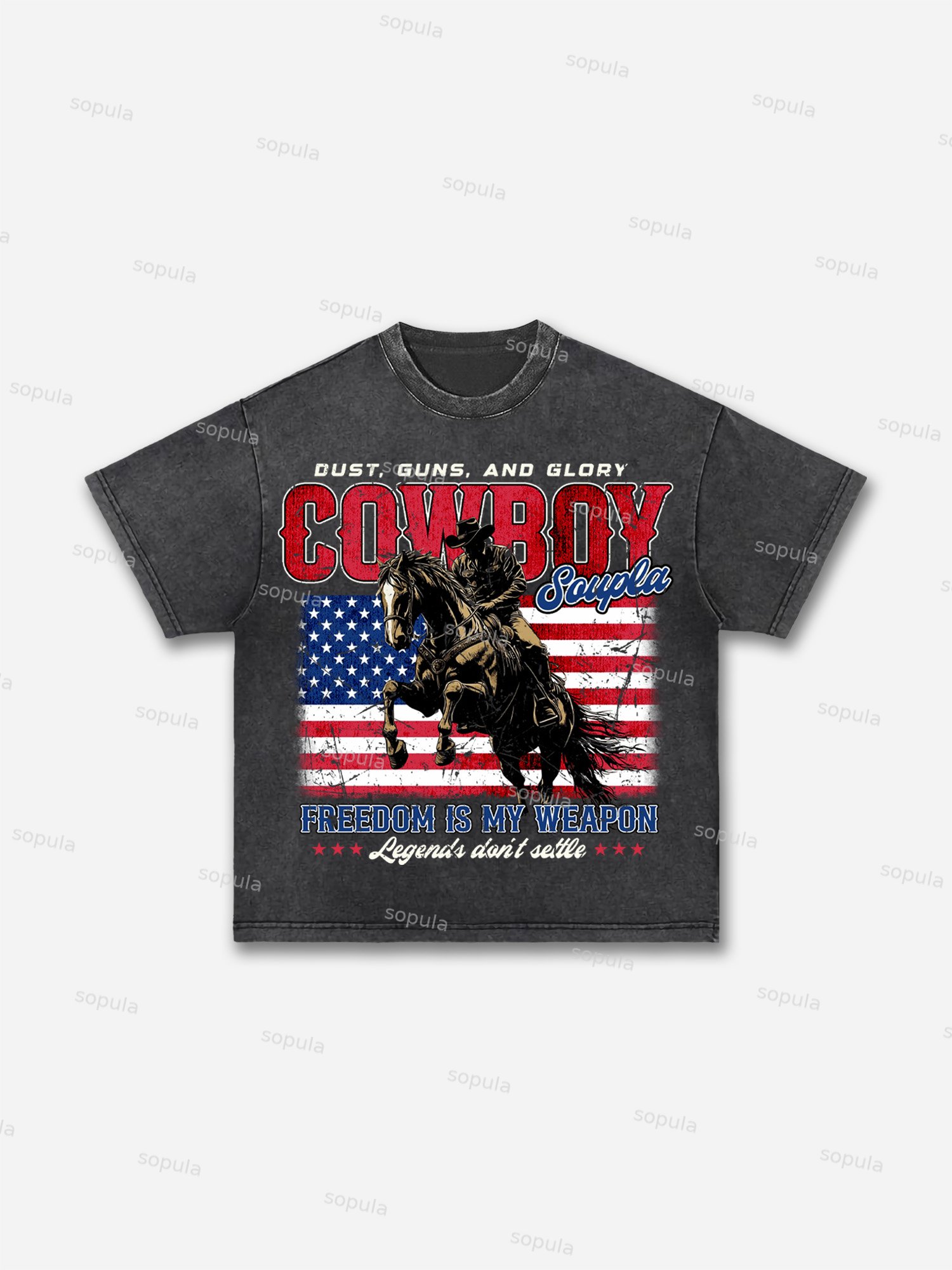 Vintage Independence Day Cowboy Graphic Acid Wash T-shirt