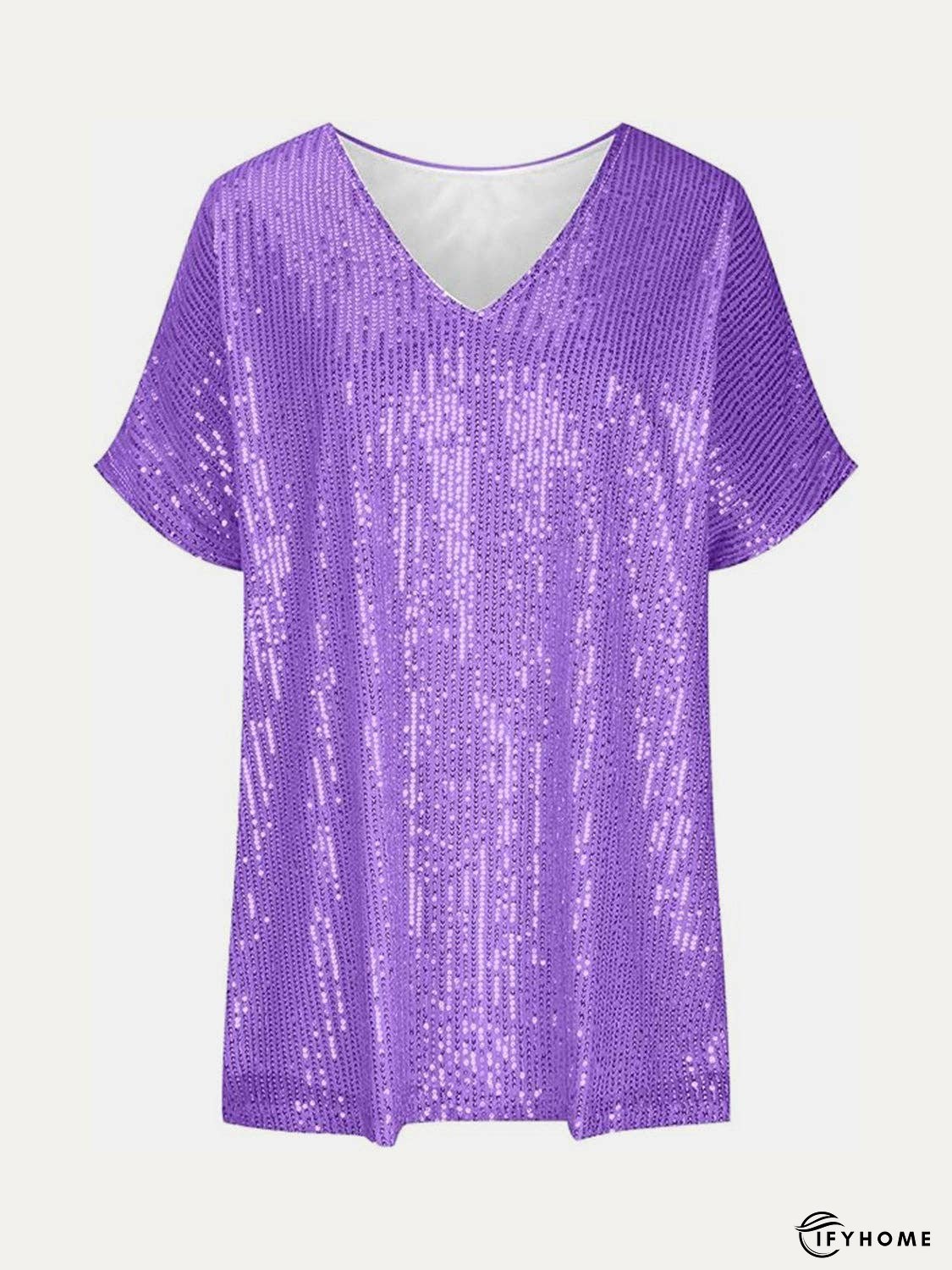 Full Size Sequin V-Neck Short Sleeve Top | IFYHOME