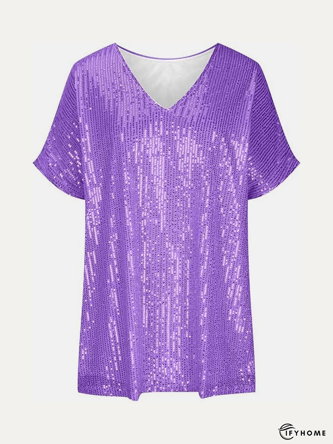 Full Size Sequin V-Neck Short Sleeve Top | IFYHOME