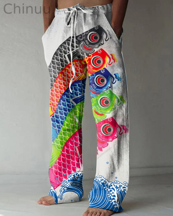 Japanese Colorful Fish Art Print Casual Pants
