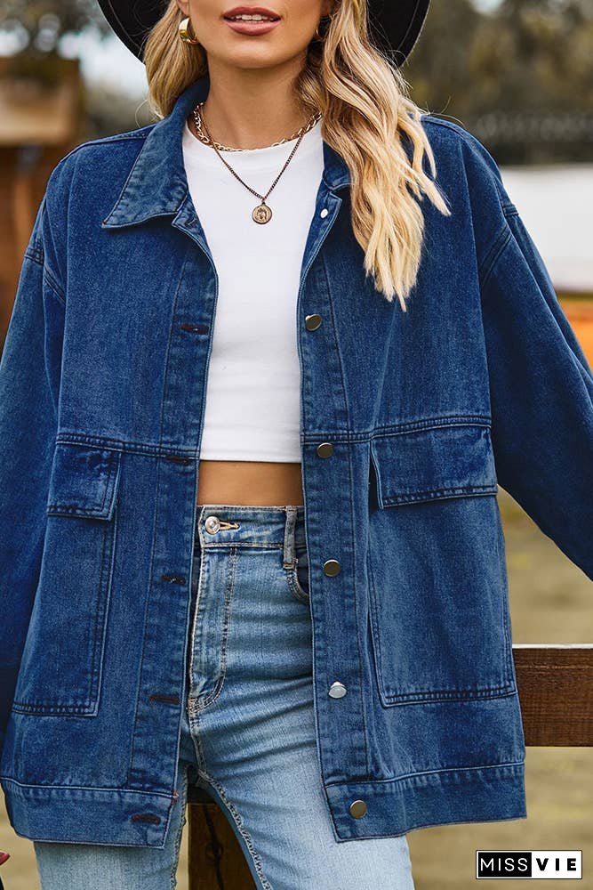 Plain Washed Denim Big Pockets Oversize Jacket MN22