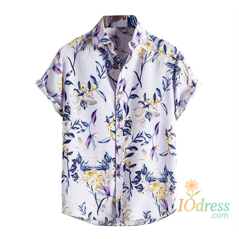 IO Menswear Popular Summer Hawaiian Shirt Men Cool 3d Printing Flower Leaves Shirts Lapel Collar Short Sleeves Button Beach Blouse Clothes