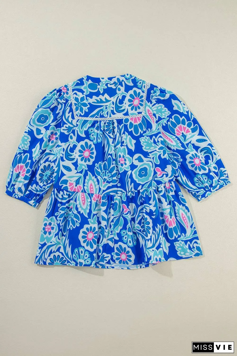 Floral Lace Trim 3/4 Sleeve Blouse