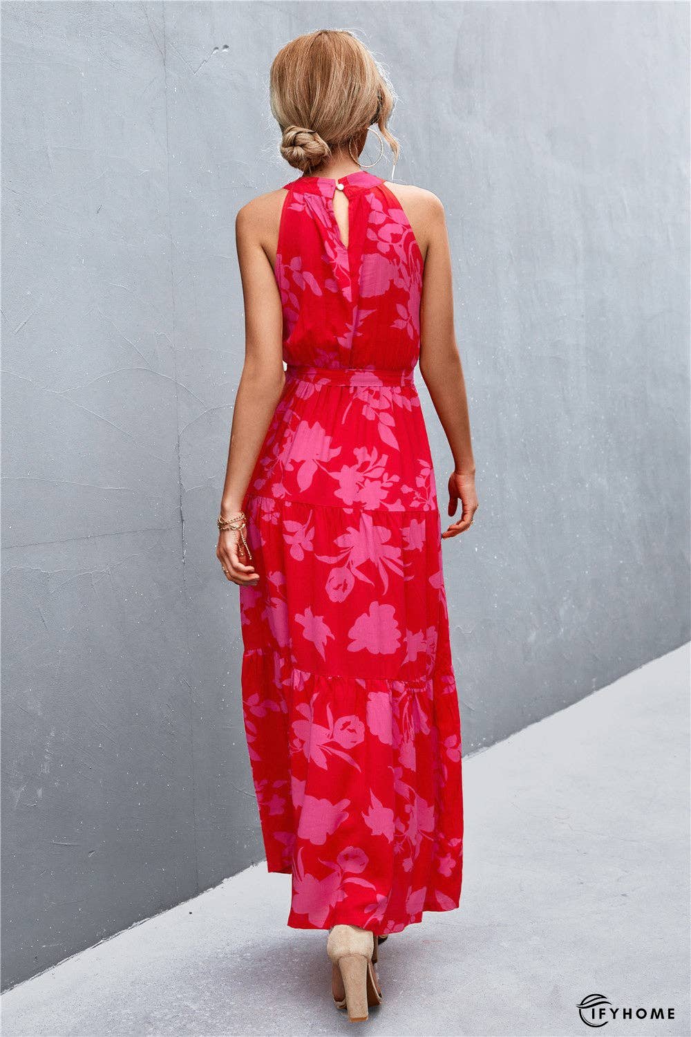 Printed Sleeveless Tie Waist Maxi Dress | IFYHOME