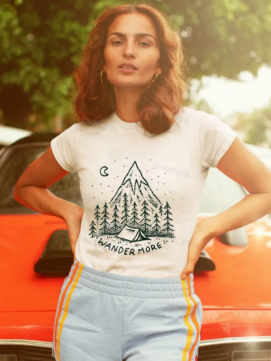 Eagerlys Wander More Camper Print Short Sleeve T-shirt Eagerlys