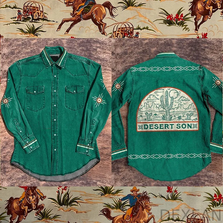 Green Desert Son Vintage Print Casual Shirt