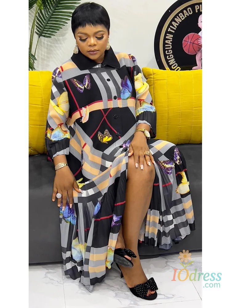 IO Dress ANLAN Miyake Pleated Dress Women's Fashion Printed Lapel Single-breasted Elegant Cardigan Dresses 2025 Spring New Style 9AN0518