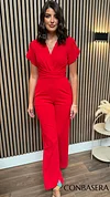 Paloma Red Twist Font Split Sleeve Jumpsuit