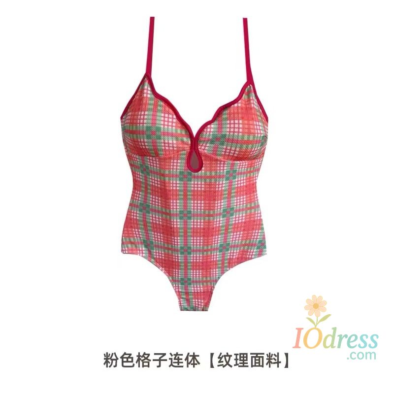 IO Dress 2025 New Plaid Suspender Silm Beach Bikini Hot Spring Summer Sports One-piece Swimwear Sun Protection Women's Swimsuit